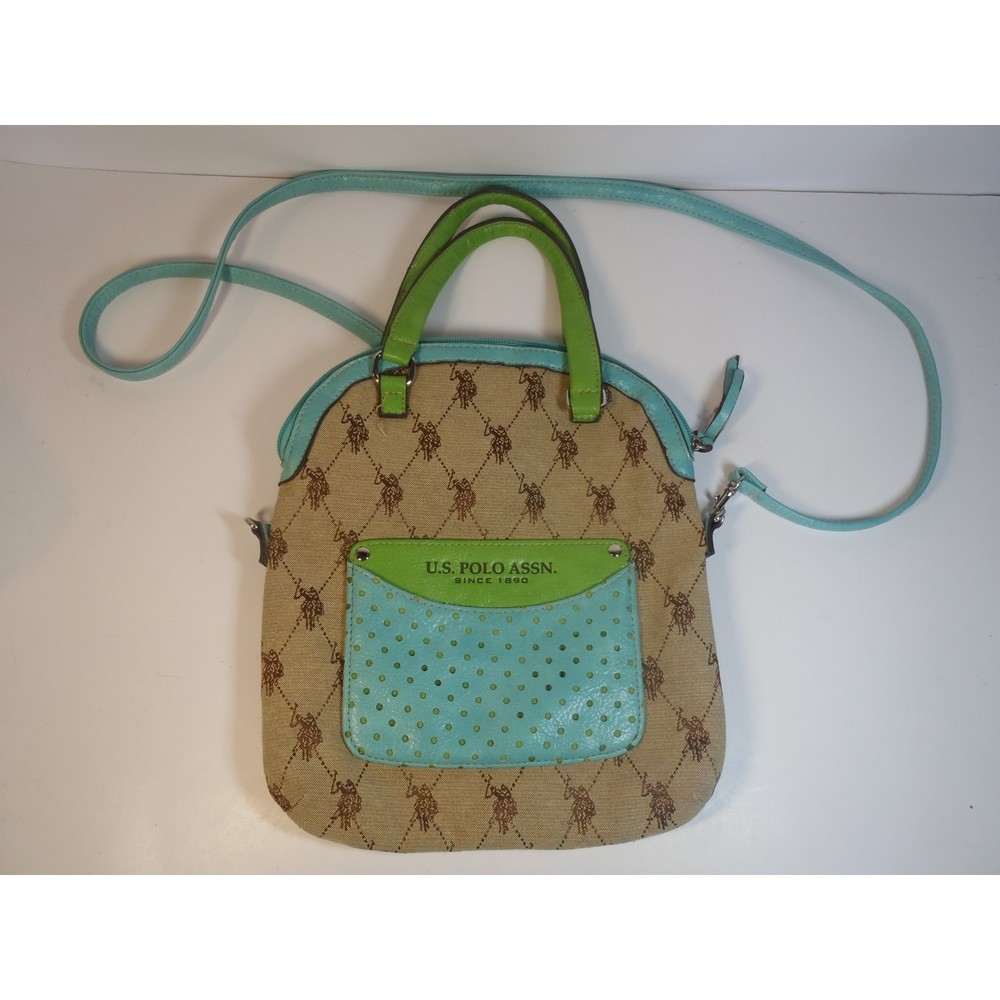 U.S Polo Assn. Crossbody Bag EUC Leather Embossed Green/Turquoise